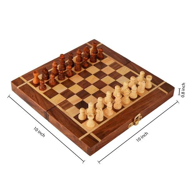 Handmade Folding Wooden Chess Board Game Set - Non Magnetic | Verified Sustainable by Brown Living™