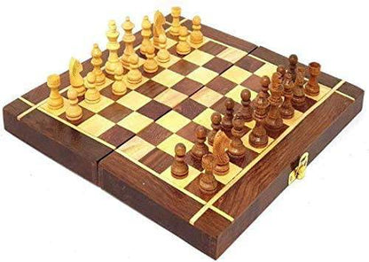 Handmade Folding Wooden Chess Board Game Set - Non Magnetic | Verified Sustainable by Brown Living™