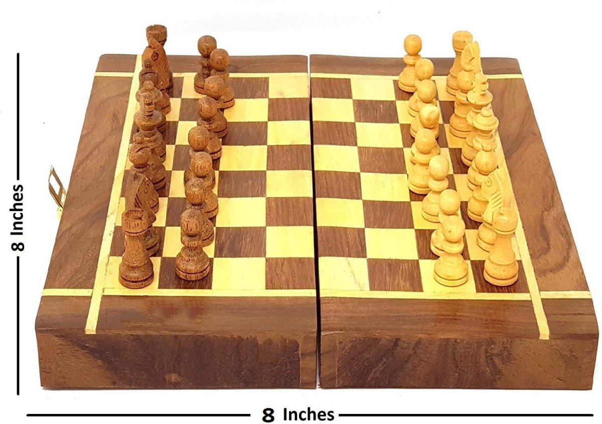 Handmade Folding Wooden Chess Board Game Set - Non Magnetic | Verified Sustainable by Brown Living™