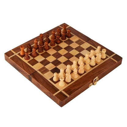 Handmade Folding Wooden Chess Board Game Set - Non Magnetic | Verified Sustainable by Brown Living™