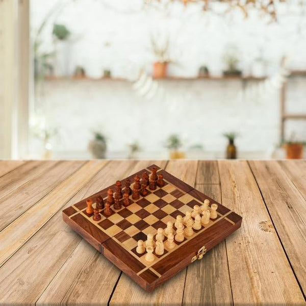 Buy Folding Wooden Chess Board Set Game Handmade 8"Magnetic | Shop Verified Sustainable Products on Brown Living