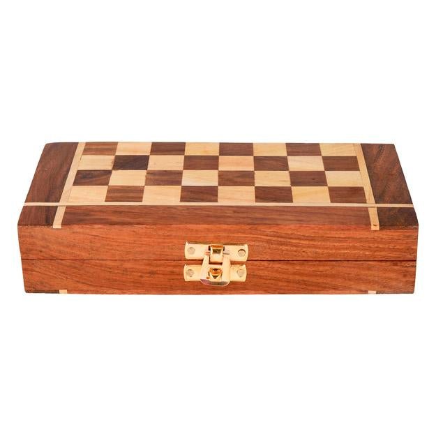Buy Handmade Folding Wooden Chess Board Game Set- 8 Inches | Shop Verified Sustainable Learning & Educational Toys on Brown Living™