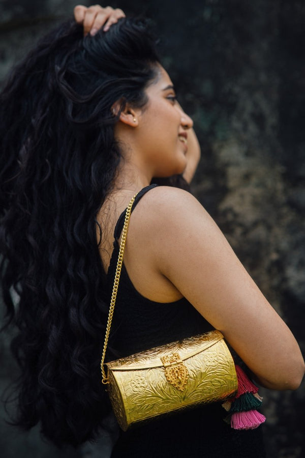Buy Foliage Lath Purse (Gold) | Shop Verified Sustainable Womens Clutch on Brown Living™