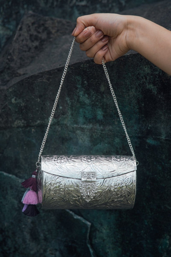 Buy Foliage Lath Purse (Silver) | Shop Verified Sustainable Womens Clutch on Brown Living™