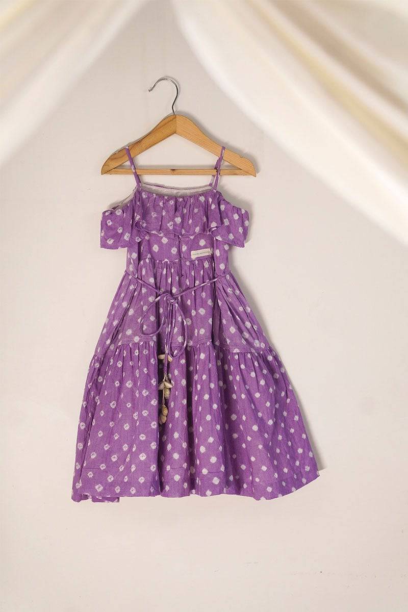 Buy Fool'S Paradise' Tiered Maxi Bandhani Girls Dress In Purple | Shop Verified Sustainable Kids Frocks & Dresses on Brown Living™