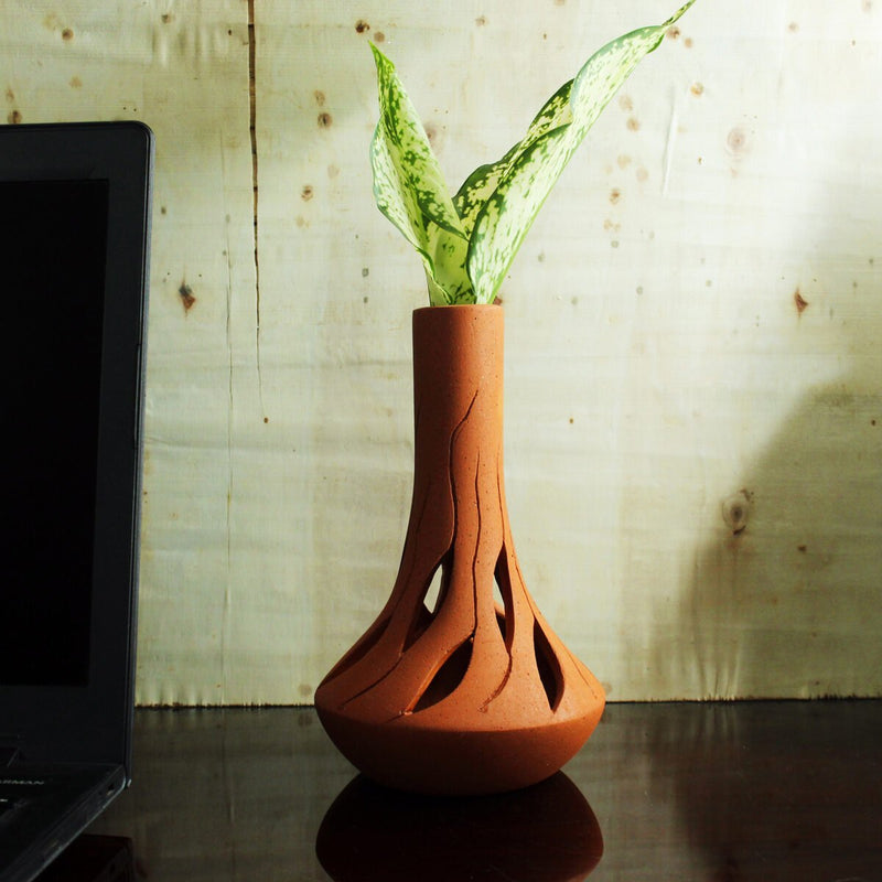 Buy Fountain Cut Profiled Terracotta Flower Vase | Shop Verified Sustainable Decor & Artefacts on Brown Living™