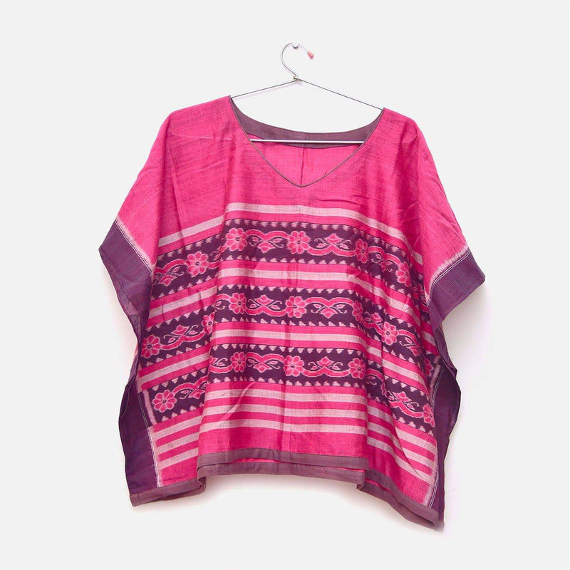 Buy Free-size Lata Hot pink Ikat Poncho | Shop Verified Sustainable Products on Brown Living