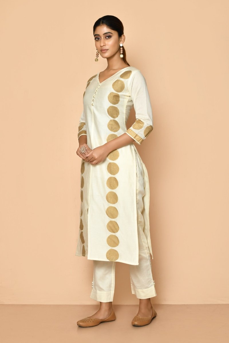 Buy Freya Ivory Handloom Maheshwari Silk Kurta Set | Shop Verified Sustainable Womens Kurta on Brown Living™
