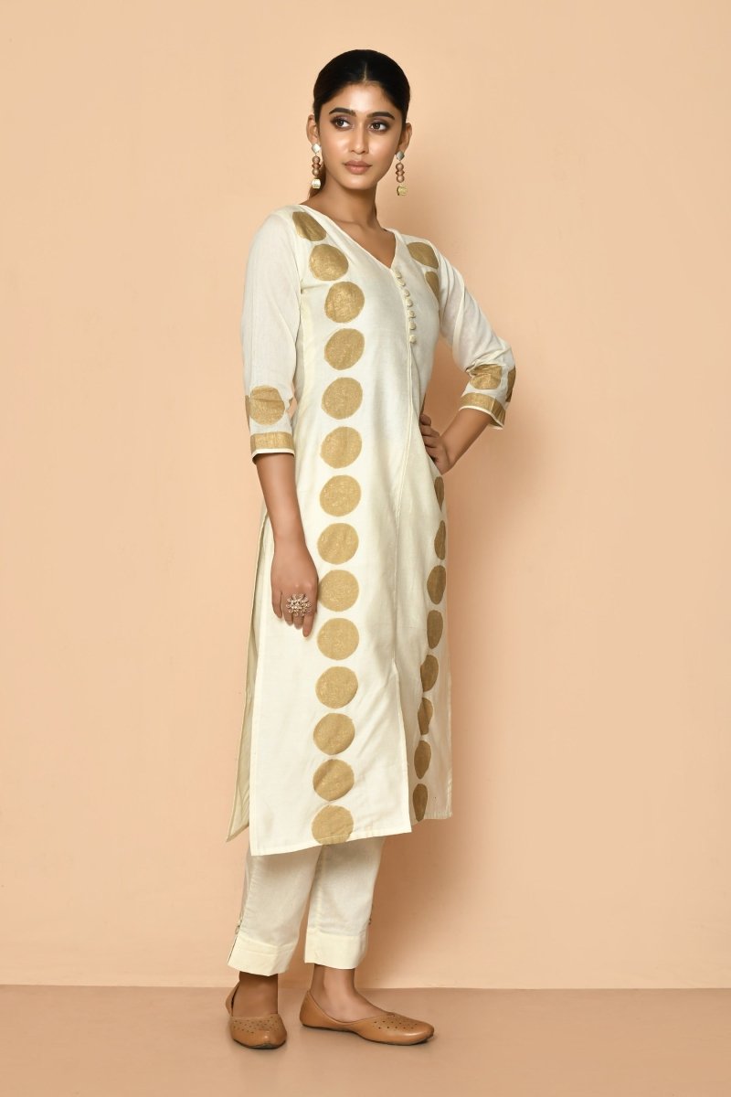 Buy Freya Ivory Handloom Maheshwari Silk Kurta Set | Shop Verified Sustainable Womens Kurta on Brown Living™