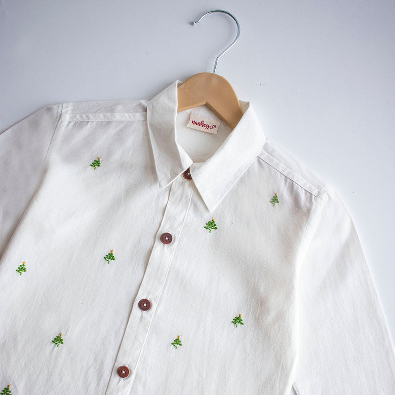 Buy Frosty Pine Trees Embroidered Formal Shirt | Shop Verified Sustainable Products on Brown Living