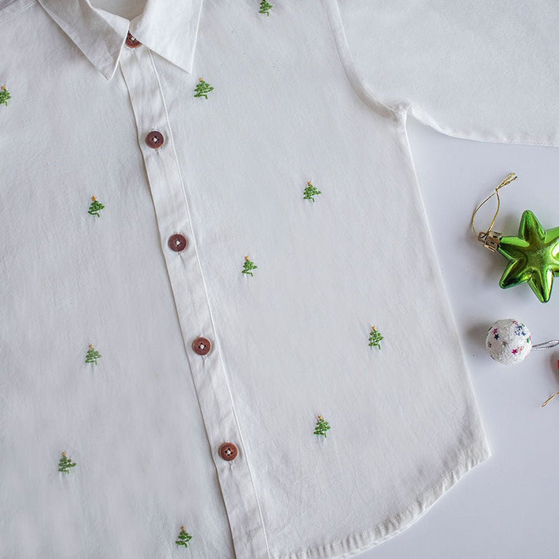 Buy Frosty Pine Trees Embroidered Formal Shirt | Shop Verified Sustainable Products on Brown Living