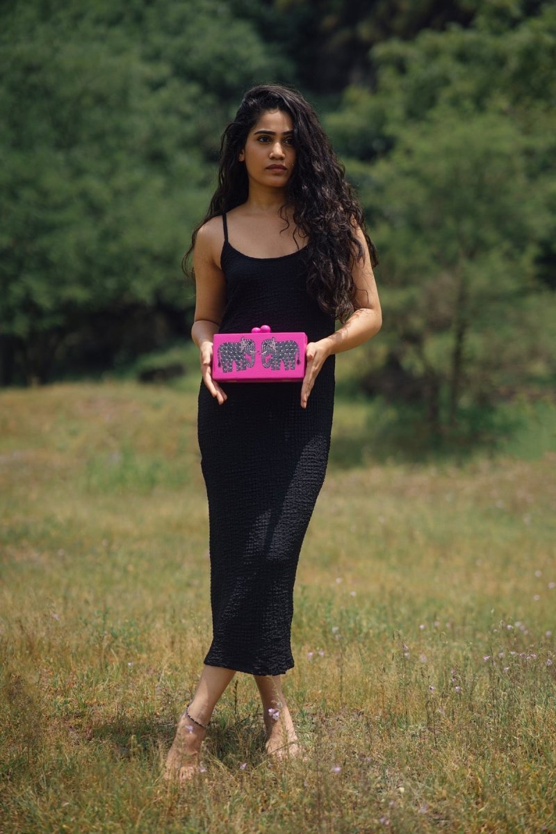 Fuchsia Haathi Hand Painted Womens Wooden Clutch | Verified Sustainable by Brown Living™