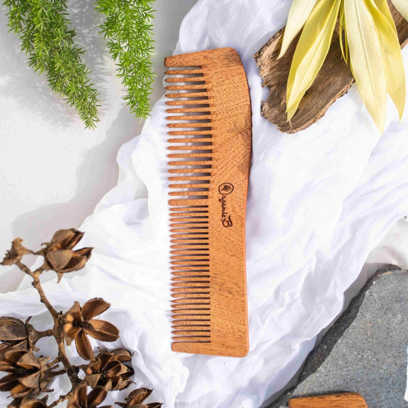 Buy Full Neem Comb Wave Shape for Detangling and shampoo | Shop Verified Sustainable Hair Comb on Brown Living™