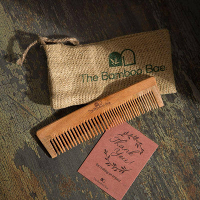 Full Neem Wood Comb | Wide & Narrow Teeth | Detangling & Styling – Hair Comb on Brown Living™. SKU: TBB - 39. Img 3.