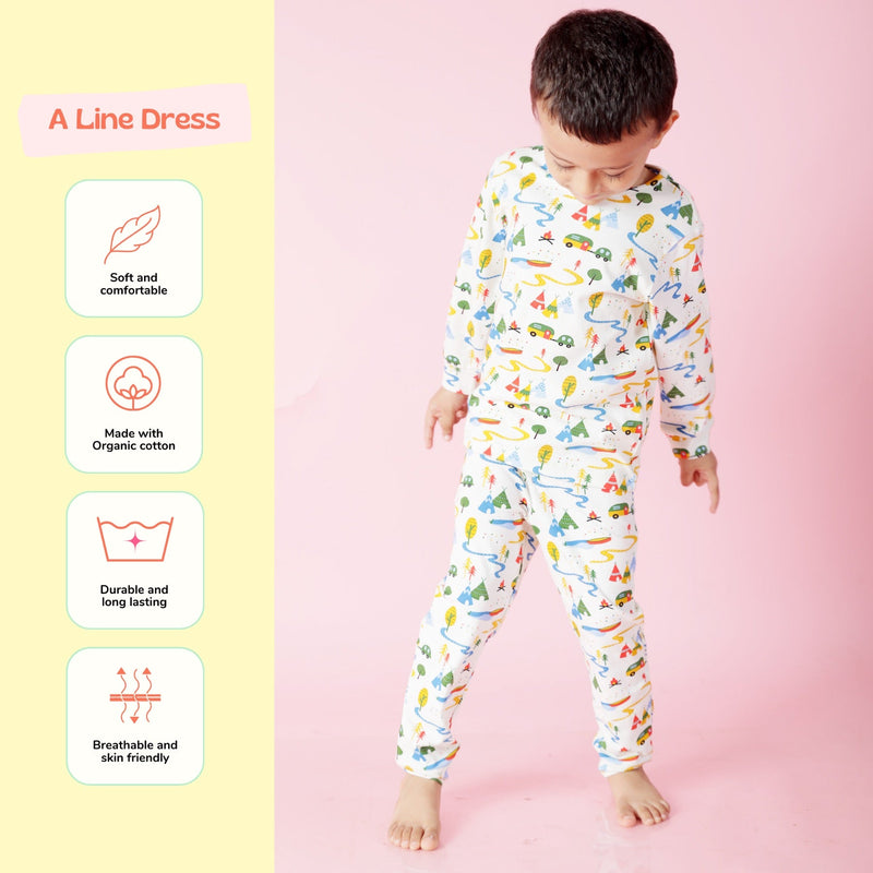 Full Sleeve Cotton Nightsuit- Happy Camping | Verified Sustainable Kids Nightwear on Brown Living™