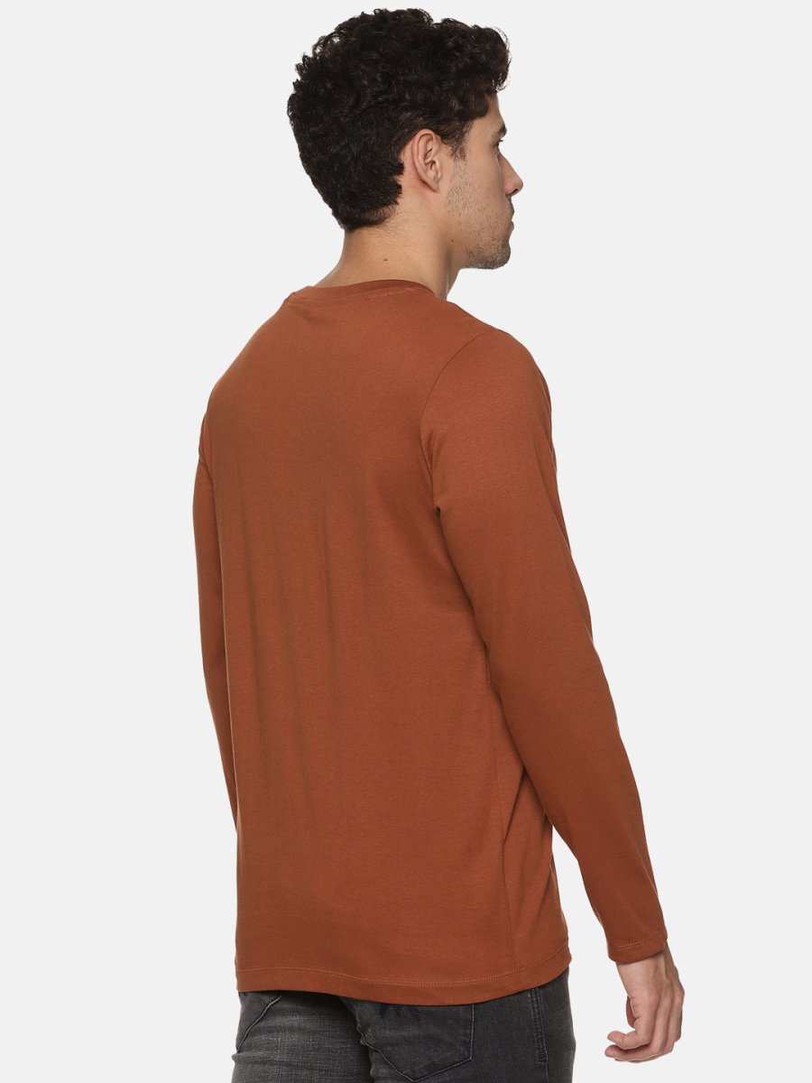 Full Sleeve Mens Organic Crew Neck Tshirt | Earthy Brown | Verified Sustainable by Brown Living™