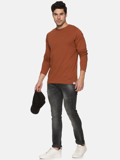 Full Sleeve Mens Organic Crew Neck Tshirt | Earthy Brown | Verified Sustainable by Brown Living™