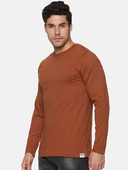 Full Sleeve Mens Organic Crew Neck Tshirt | Earthy Brown | Verified Sustainable by Brown Living™