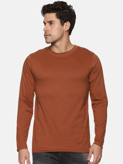 Full Sleeve Mens Organic Crew Neck Tshirt | Earthy Brown | Verified Sustainable by Brown Living™