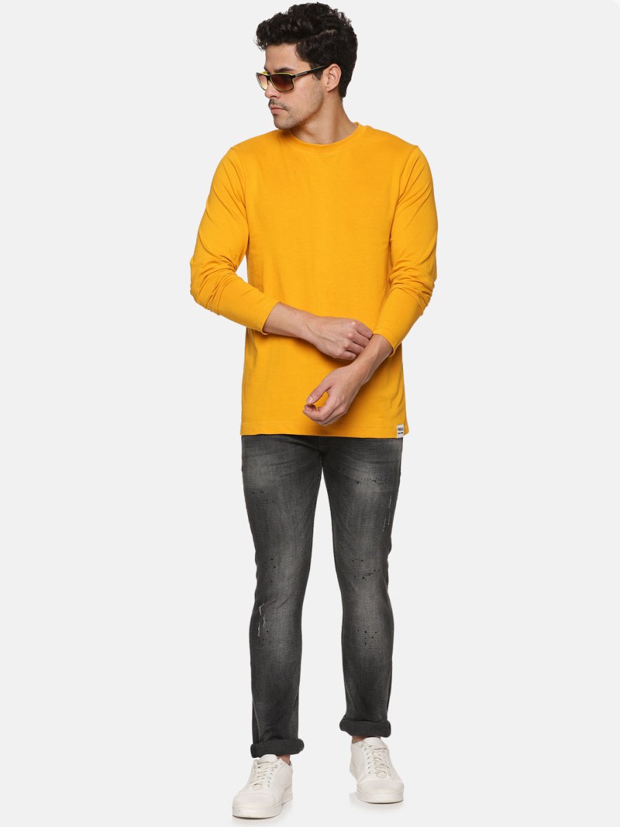 Mens Organic Full Sleeve Crew Neck T-shirt | Mustard Yellow | Verified Sustainable by Brown Living™