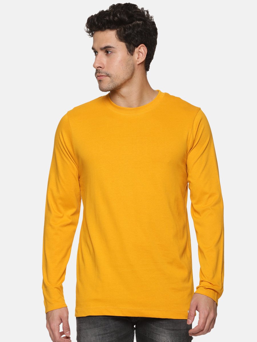 Mens Organic Full Sleeve Crew Neck T-shirt | Mustard Yellow | Verified Sustainable by Brown Living™