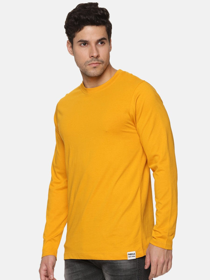 Buy Mens Organic Full Sleeve Crew Neck T-shirt | Mustard Yellow | Shop Verified Sustainable Mens Tshirt on Brown Living™