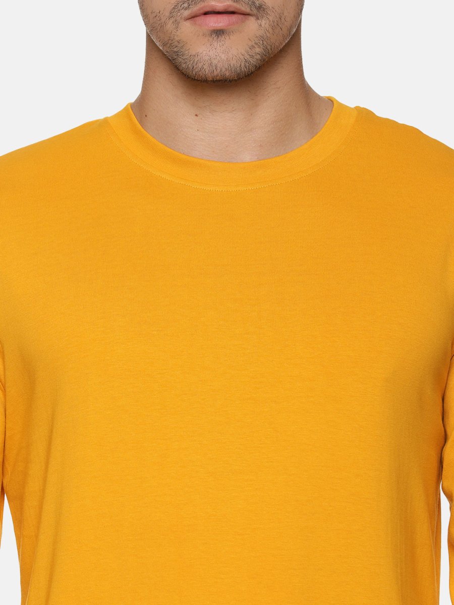 Mens Organic Full Sleeve Crew Neck T-shirt | Mustard Yellow | Verified Sustainable by Brown Living™