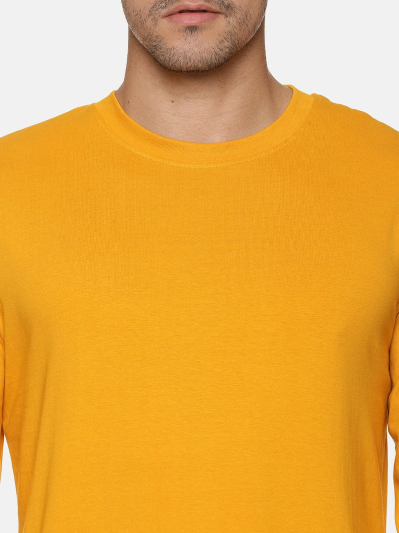 Buy Mens Organic Full Sleeve Crew Neck T-shirt | Mustard Yellow | Shop Verified Sustainable Mens Tshirt on Brown Living™