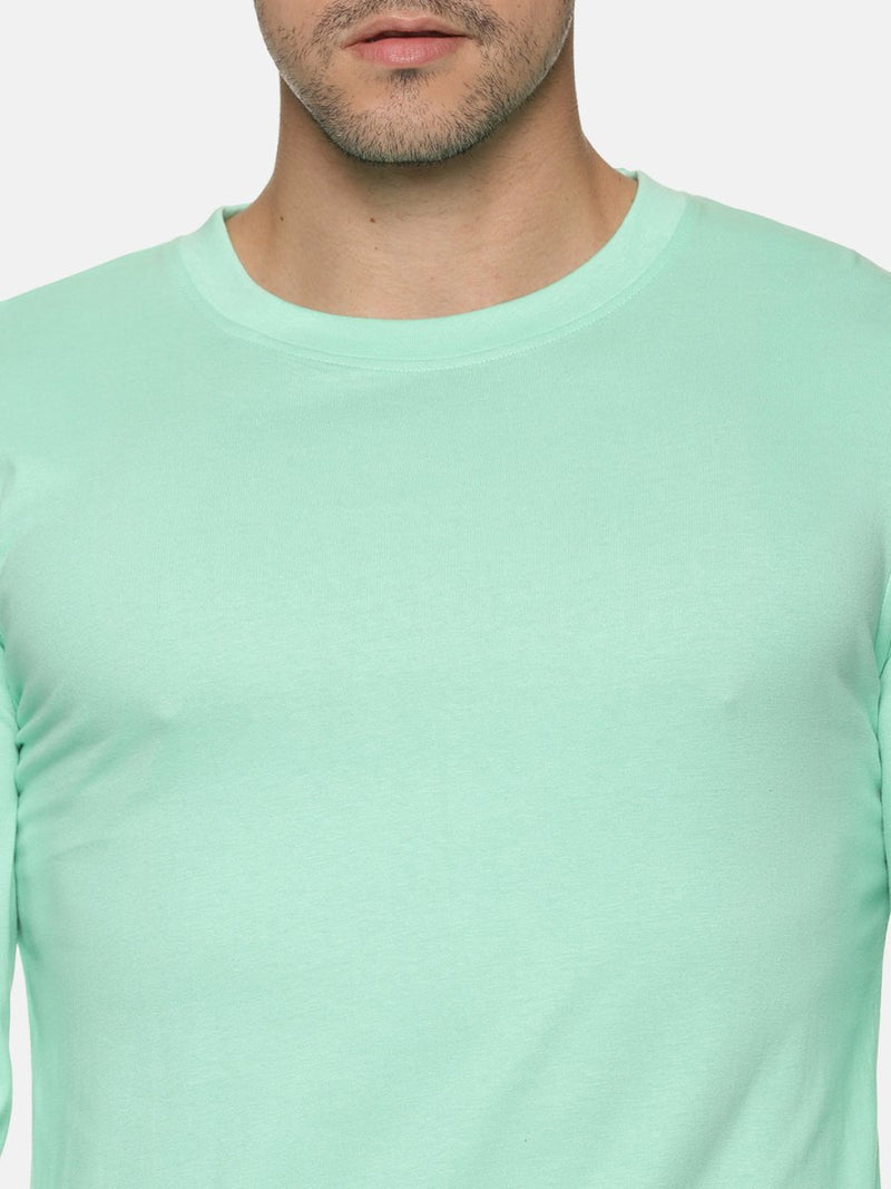 Buy Full Sleeve Mens organi Crew Neck T-shirt | Pastel Green | Shop Verified Sustainable Mens Tshirt on Brown Living™