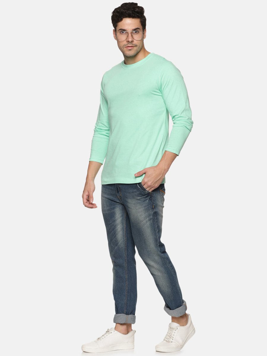 Full Sleeve Mens organi Crew Neck T-shirt | Pastel Green | Verified Sustainable by Brown Living™