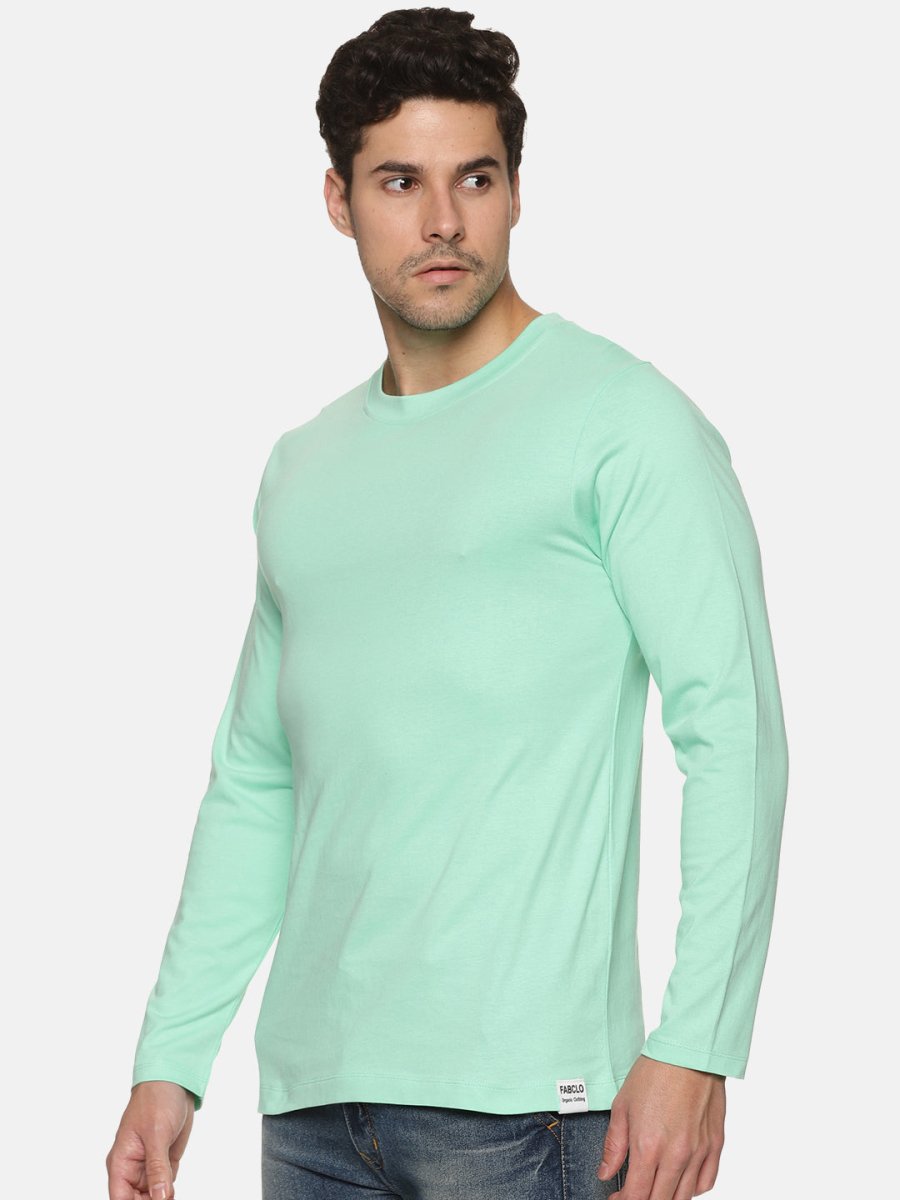 Full Sleeve Mens organi Crew Neck T-shirt | Pastel Green | Verified Sustainable by Brown Living™