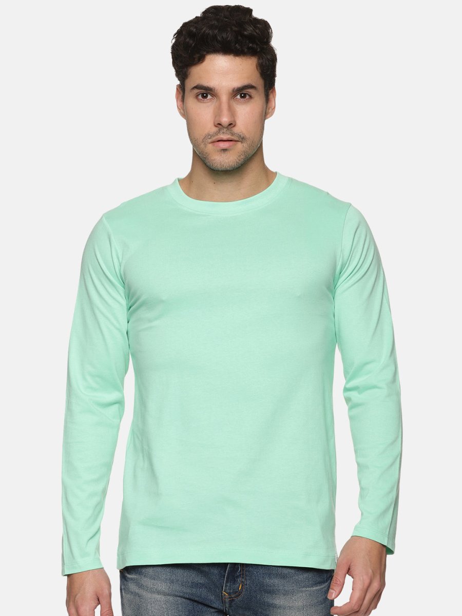 Full Sleeve Mens organi Crew Neck T-shirt | Pastel Green | Verified Sustainable by Brown Living™