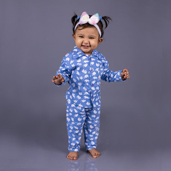 Buy Full Sleeves Elephant LightBlue Printed Night Suit Baby/Kids | Shop Verified Sustainable Products on Brown Living