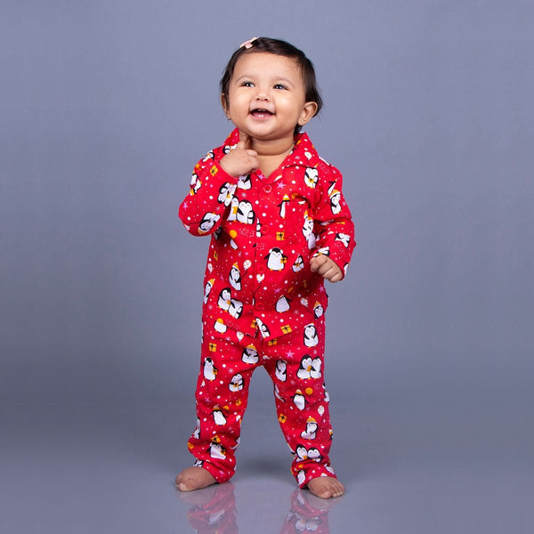 Buy Full Sleeves Penguin DarkRed Printed Night Suit Baby/Kids | Shop Verified Sustainable Products on Brown Living