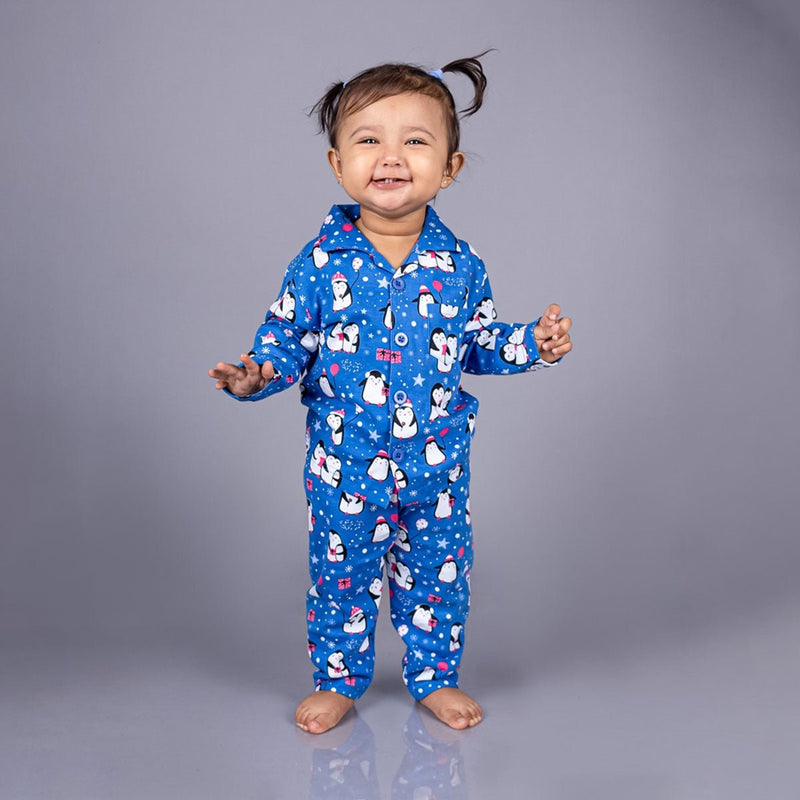 Buy Penguin Navy Blue Full Sleeves Printed Night Suit for Baby/Kids | Shop Verified Sustainable Kids Nightwear on Brown Living™