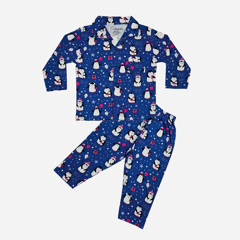 Buy Penguin Navy Blue Full Sleeves Printed Night Suit for Baby/Kids | Shop Verified Sustainable Kids Nightwear on Brown Living™