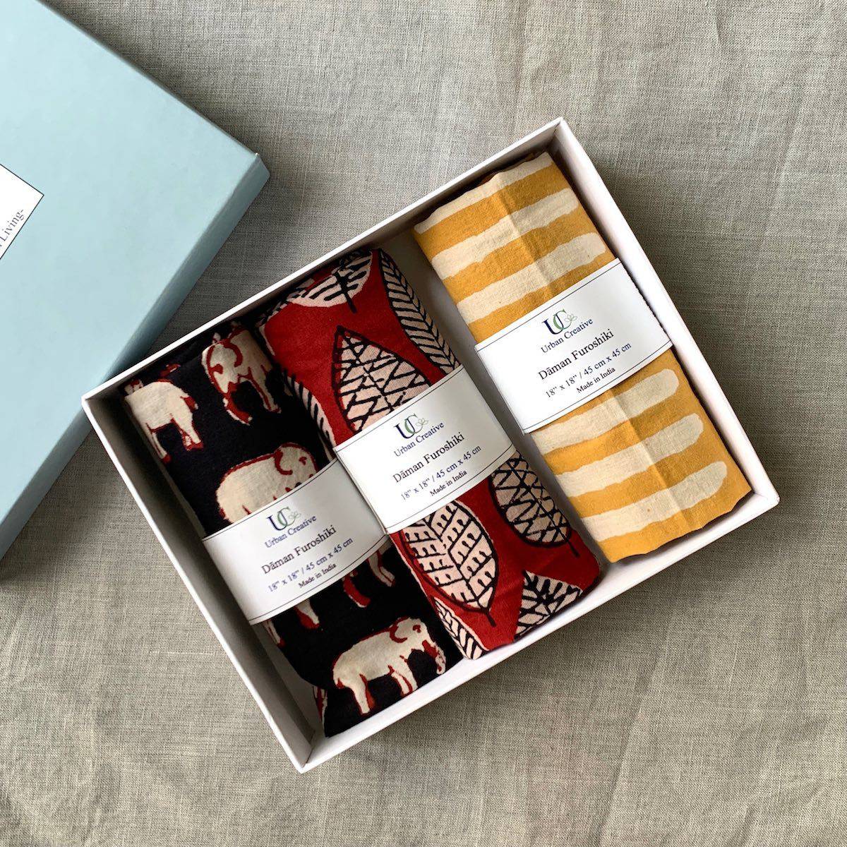 Furoshiki Fabric Gift Wraps in 100% cotton - Assorted Set of 3 | Verified Sustainable by Brown Living™
