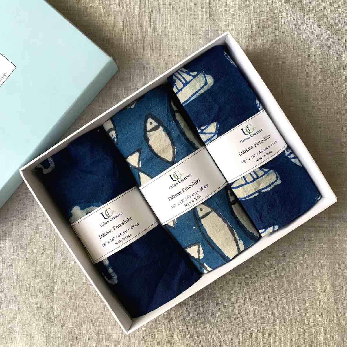Furoshiki Fabric Gift Wraps in 100% cotton - Assorted Set of 3 | Verified Sustainable by Brown Living™