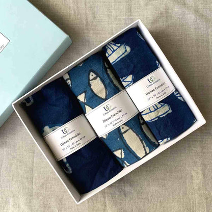 Furoshiki Fabric Gift Wraps in 100% cotton - Assorted Set of 3 | Verified Sustainable by Brown Living™