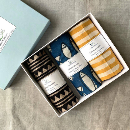 Furoshiki Fabric Gift Wraps in 100% cotton - Assorted Set of 3 | Verified Sustainable by Brown Living™
