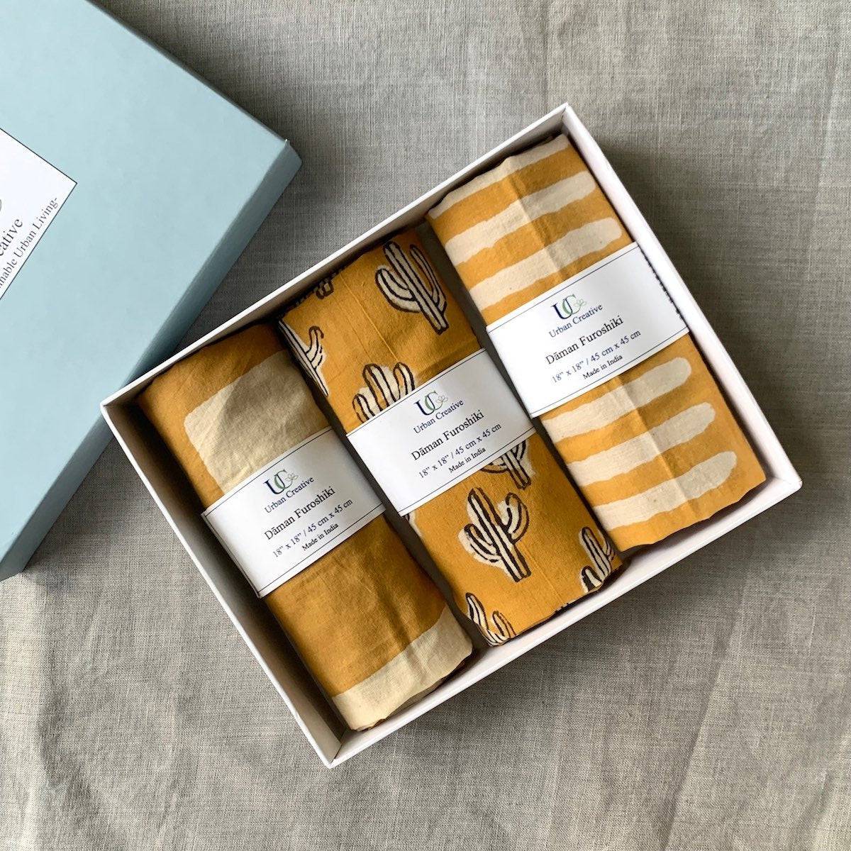 Furoshiki Fabric Gift Wraps in 100% cotton - Assorted Set of 3 | Verified Sustainable by Brown Living™