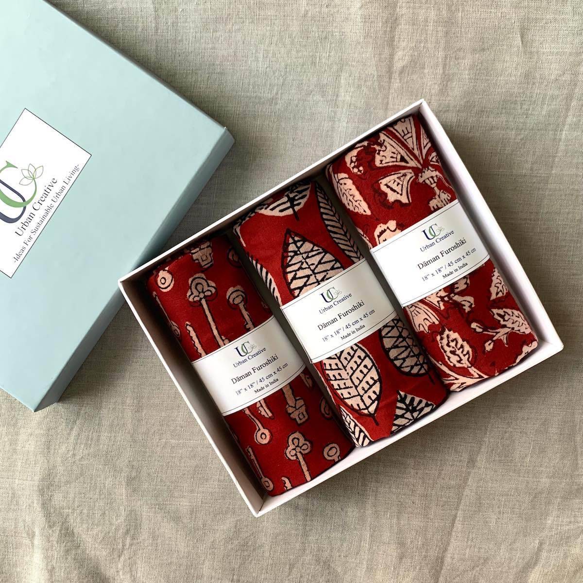 Furoshiki Fabric Gift Wraps in 100% cotton - Assorted Set of 3 | Verified Sustainable by Brown Living™