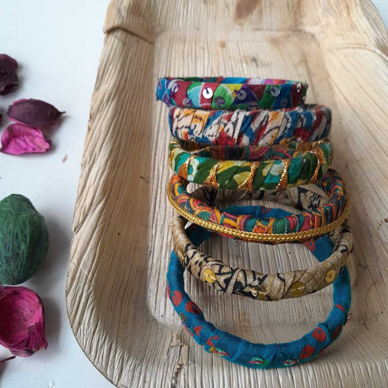 Buy Fusion Upcycled Fabric Bangles- Set of 6 | Shop Verified Sustainable Womens Accessories on Brown Living™