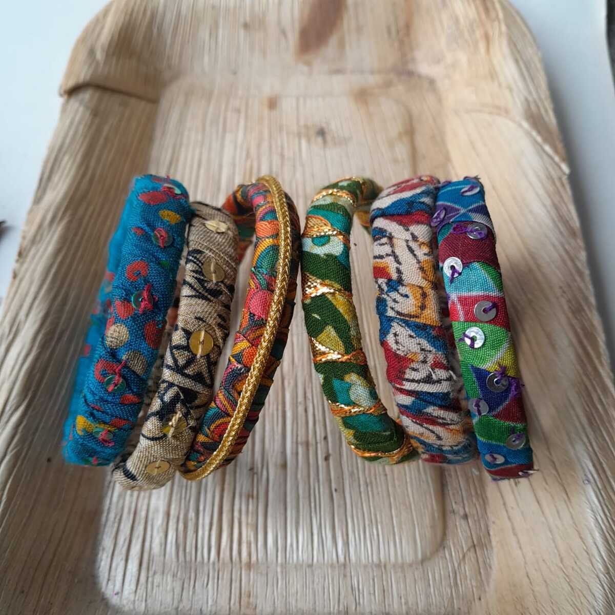 Fusion Upcycled Fabric Bangles - Set of 6 | Verified Sustainable by Brown Living™