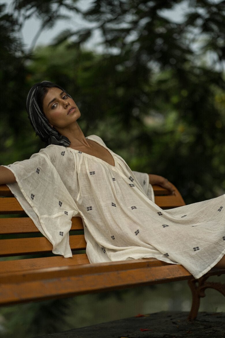 Gadiva Dress - Off White + Dark Grey | Verified Sustainable by Brown Living™