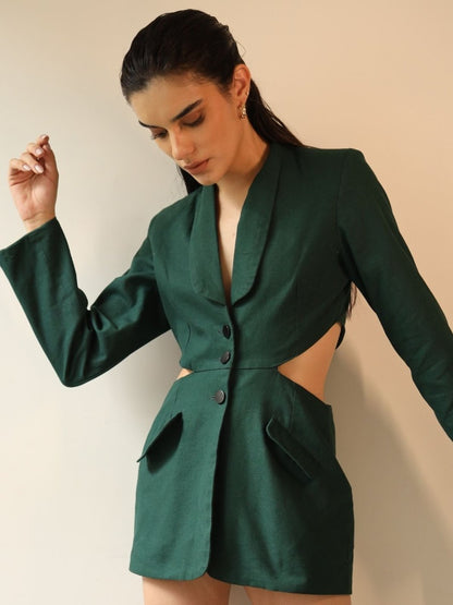 GAIA | CUTOUT BLAZER IN GREEN | 100% ORGANIC COTTON | Verified Sustainable by Brown Living™