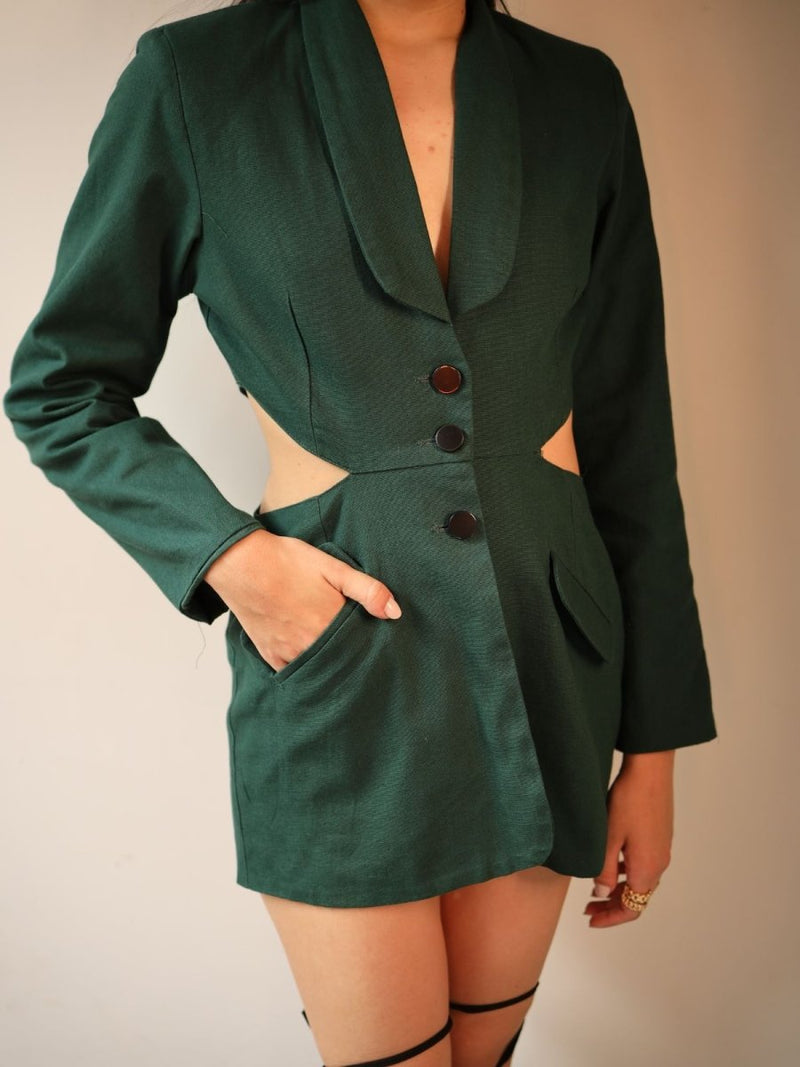 Buy GAIA | CUTOUT BLAZER IN GREEN | 100% ORGANIC COTTON | Shop Verified Sustainable Womens Jacket on Brown Living™
