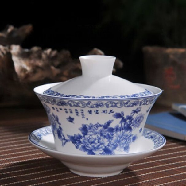 Gaiwan - Blue Rose Print - The Oriental Teacup Saucer And Lid | Verified Sustainable by Brown Living™