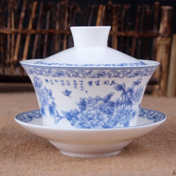 Gaiwan - Blue Rose Print - The Oriental Teacup Saucer And Lid | Verified Sustainable by Brown Living™