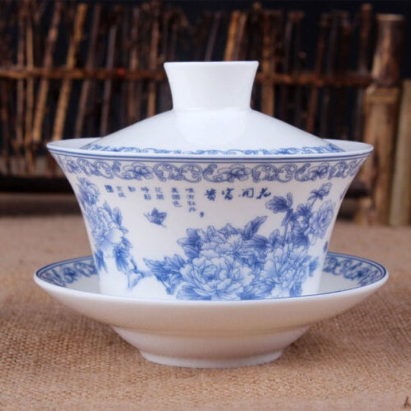 Buy Gaiwan - Blue Rose Print - The Oriental Teacup Saucer And Lid | Shop Verified Sustainable Products on Brown Living